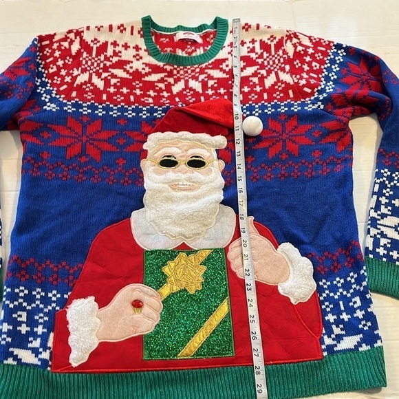 Holiday time-XL(46-48)-Ugly Christmas sweater. Santa in sunglasses embroidered. - Picture 13 of 15